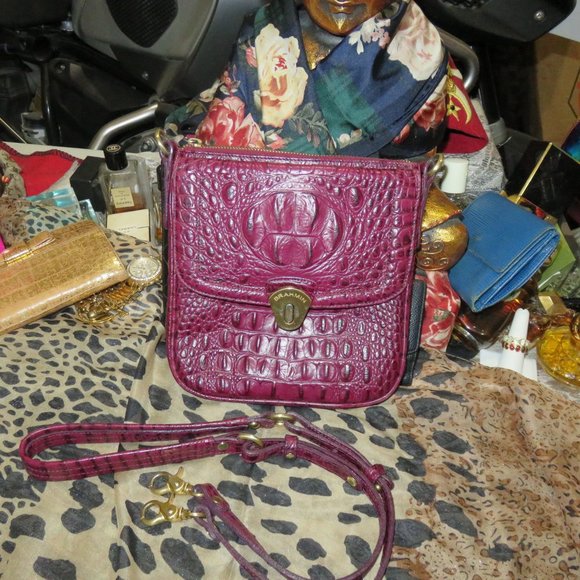 Brahmin Handbags - Brahmin Magenta Pink Purple Croc Embossed Leather Crossbody Bag Handbag Satchel